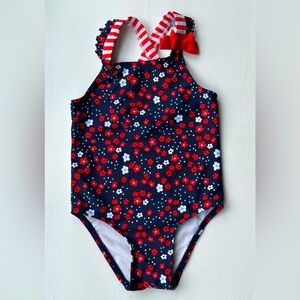 Circo Navy With Red And White Floral Print One Piece Swimsuit size 4T